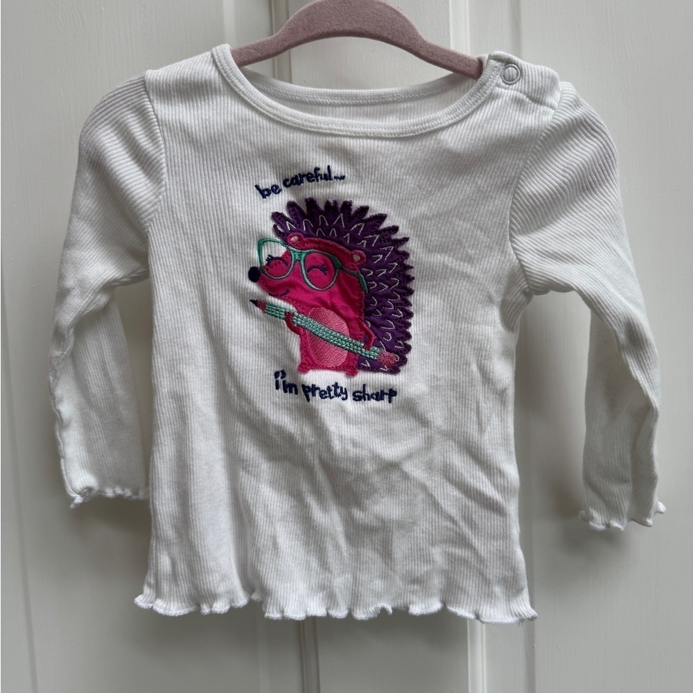 Okie Dokie 12M Girl White Be Careful I’m Pretty Sharp Long Sleeve Tee Blouse